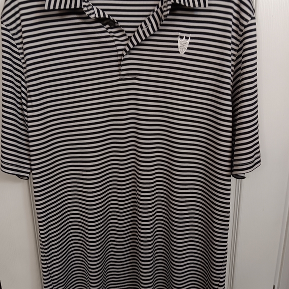 2012?? Ashworth Navy Blue White Stripe Polo Golf Shirt Preowned Men's Size Large - Picture 2 of 8
